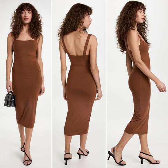 Good American 90’s Tank Dress Midi Brown L Square Neck - Picture 1 of 12